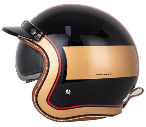 Casco Jet Vintage Moto, Mezzo Casco, Caschi Vintage Omologato ECE for Uomo E Donna Cruiser Chopper Scooter con Visiera A Scomparsa for Ciclomotore(I,XL=(61~62cm))
