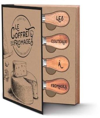 AltoBuy Coffret de 4 Couteau à Fromage et 1 Planche Ronde en Bois - Emma