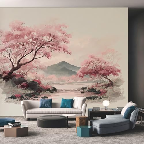 NOGAWA Papier Peint Motif Asiatique, 3D Panoramique Papier Peint Japonais Oriental, Papier Mural Decoratif Pour Salon, Chambre, Tapisserie Murales, Décoration Murale 300x210cm