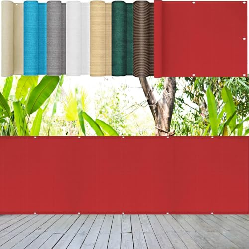 Brise Vue Balcon Extérieur 90 x 150 cm 220G/M² Hdpe, Contre Le Vent et Le Soleil avec Œillets, Cordons Ecran de Balcon Brise-Vue pour Jardin Extérieur, Rouge