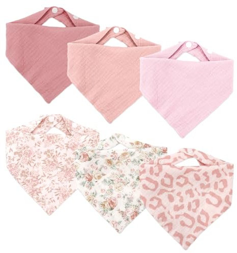 FIDWALL 6er Pack Baby Bandana Lätzchen, Baby Musselin Lätzchen mit verstellbaren Druckknöpfen, Dreieckstuch Bandana Sabberlätzchen für Neugeborene und Säuglinge
