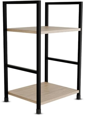BELOFAY Small Side Table, 2 Tier Modern Oak Top with Black Steel Frame, Compact Nightstand for Tight Spaces, Small bed side table for bedroom, Guest Room (29.1×23.5×48cm)