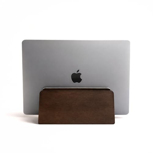 Colby & Co Walnut Vertical Laptop Stand with Felt Lining – Space-Saving Desk Storage for MacBook & Laptops – Compatible with 11 to 17 Laptops Including Dell, HP, Lenovo, ASUS