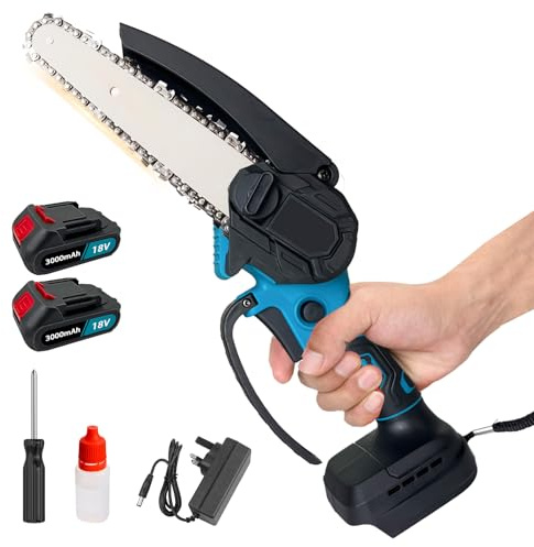 Akku Kettensäge,18V 550W Handkettensäge Klein mit 3Ah Akku,Motorsäge,Astkettensäge,Batteriebetriebene 6 Zoll Mini-Kettensäge zum Holzschneiden und Baumbeschneiden(3Ah Akku x 2)