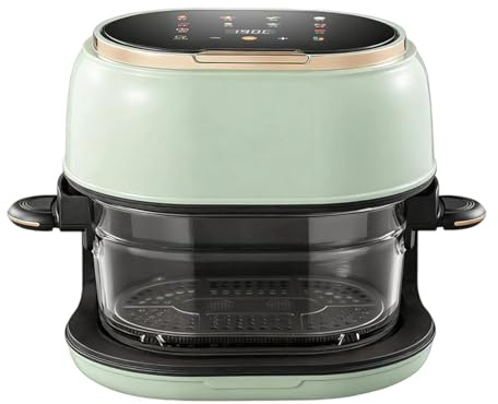 Ronyme Freidora de aire de vidrio visible con bandeja larga, antiadherente y menos aceite, con ventana de visualización de 360° y pantalla táctil digital, Verde