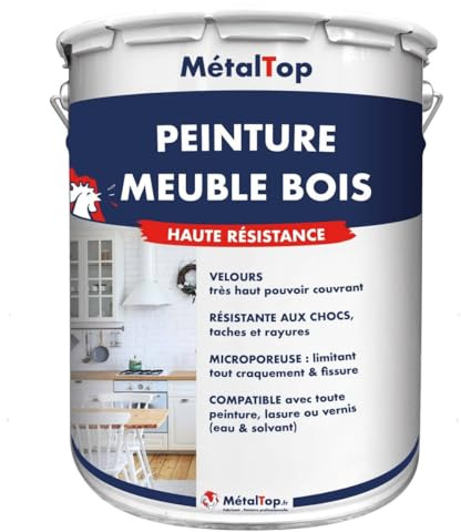 Metaltop - Peinture Meuble Bois - Blanc pur - RAL 9010-1 L - Protège le bois contre les agressions quotidiennes