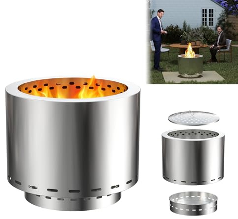ACXIN 49cm Feuerschale Edelstahl Outdoor, Rauchfreie Feuerstelle für den Garten, Tragbarer Feuerkorb und Feuertonne mit Aschepfanne & Aufbewahrungstasche, Pelletofen Kamin für Terrasse BBQ Camping