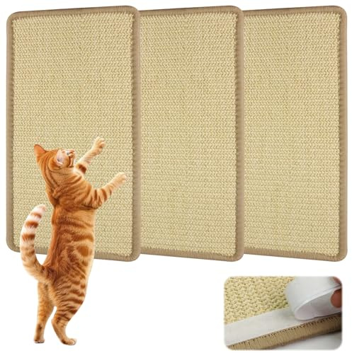 3 Stück Kratzbretter Katze Sisal 40 x 20 cm Kratzmatte Katze Wand | Widerstandsfähig Katzen Kratzbrett Selbstklebend Sisalmatte für Katzen für Schützt Möbe Sofas & Teppiche（Beige）