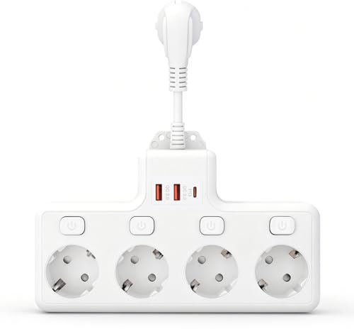 Mehrfachsteckdose ohne Kabel, 4 Fach Kabellose Steckdosenleiste, Steckdosenleiste ohne Kabel Mit USB & Type-C, für Küche Wohnzimmer Schlafzimmer Büro