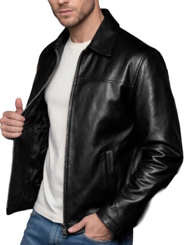 Giacca da uomo in vera pelle di agnello | Per uno stile classico elegante | Cappotto in pelle casual | Nero | M