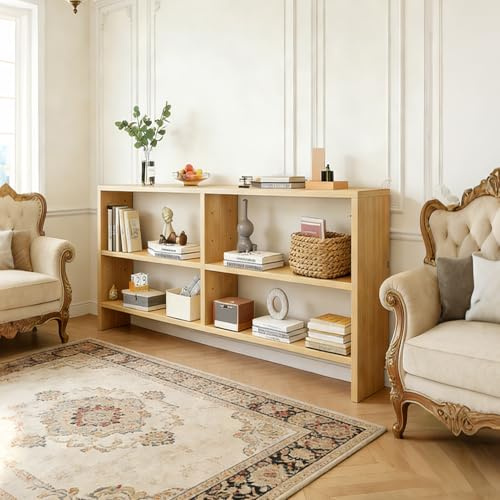 Moubhjd Table d’Entrée Utilisée Derrière Canapé, Table Console Fine, Design Inclinable, Structure Robuste et Facile à Assembler, pour Salon, Chambre, Bois Naturel, 120x22x86cm