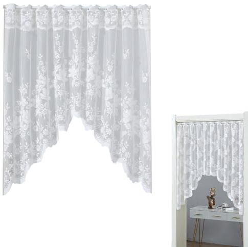 PYRUVAE Tende per Interni a Vetro Finestra in Pizzo Bianco 160x100cm, Mantovana con Motivo Floreale per Cucina e Camera da Letto, Tendine Finestra a Vetro Corte, Pannello Singolo Decorativo