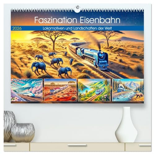 Faszination Eisenbahn - Lokomotiven und Landschaften der Welt (hochwertiger Premium Wandkalender 2026 DIN A2 quer), Kunstdruck in Hochglanz: Eisenbahnromantik durch Länder und Kulturen (CALVENDO Orte)