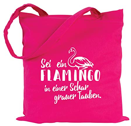JUNIWORDS Jutebeutel, Wähle ein Motiv & Farbe, Sei ein Flamingo in einer Schar grauer Tauben. (Beutel: Pink, Text: Weiß)