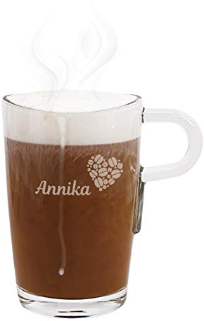 Herz & Heim® Leonardo Loop Glastasse mit Gravur des Wunschnamens für Kaffeegenießer (Kaffeeherz)