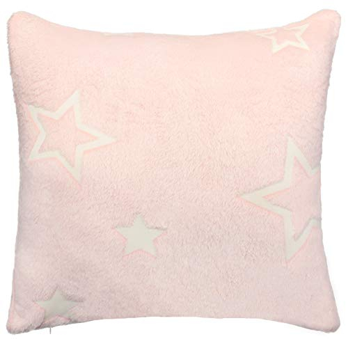 Brandsseller Kissen Leucht Sterne -Glow in The Dark- Dekokissen Flanell Kuschelkissen 45x45 cm Rosa