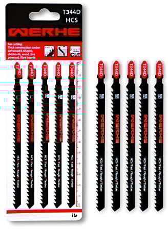 WERHE ® Professional - 5 x Wood Jigsaw Blades - C 132mm T344D Long - Fast Cutting Thick Layers - Compatible with Bosch, Metabo, Milwaukee, Makita Jigsaws