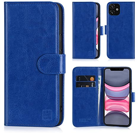32nd Book Wallet PU Leather Flip Case Cover For Apple iPhone 11 (6.1), Design With Card Slot and Magnetic Closure - Deep Blue
