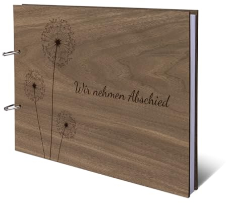 Kondolenzbuch Nussbaum Holz Cover inkl. 72 Blatt | 144 Naturpapier Seiten DIN A4 quer 302 x 215 mm - Pusteblume