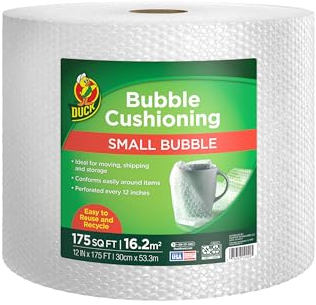 Duck Rouleau de papier à bulles pour déménagement et expédition – Rouleau d'emballage à bulles pour une protection supplémentaire – Fournitures de déménagement transparentes perforées tous les 30,5 cm