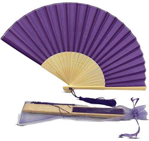 FANSOF.FANS Fabric Handheld Folding Hand Fan With a Tassel Grade A Bamboo Ribs for Women Girls Summer Party Event Favour Birthday Wedding Souvenir Gift (Dark Royal Purple)