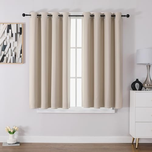 CUCRAF Blackout Curtains for Bedroom & Living Room, Beige Thermal Curtains, 54 Inch Drop, 2 Panels, Eyelet, Soundproof Room Dividers W46 x L54