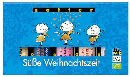 Zotter – Schokolade Weihnachten – Geschenk aus Schokolade Bio und Fair – handgeschöpfte Schoko Minis: Marzipan, Nougat, Schokomousse, weiße Schokolade, Zartbitterschokolade – süße Weihnachtszeit, 100g