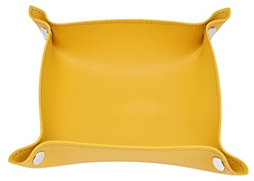 Bandeja de cuero, BuyWeek 7.87 x 7.87in Hombres Mujeres Joyas Bandeja para llaves, Bandeja de cuero artificial Organizador para joyería Reloj Llave Teléfono(Amarillo)