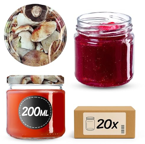 KADAX 20er Set Einmachgläser 200ml TO66, Marmeladengläser Vorratsgläser Mason Jar mit Schraubdeckel, Luftdicht & Spülmaschinenfest, Honig- & Dessertgläser