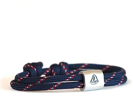 Segelboot Armband aus Segeltau, Gravur Armband personalisierbar, Segeln, Boot, Meer