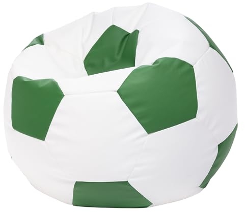 Ecopuf Football Sack XL - Spielkissen aus Kunstleder - Ideal für Fußballfans, Kinder - Sitzsack Wohnzimmer - Sitzpouf Samt - Gaming Stuhl Pouf Sack - 105x80cm, Grün E9