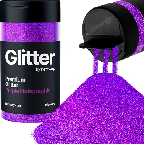 Hemway Premium Glitter Shaker - Purple Holographic | Microfine Metallic Flake Sequins for Resin & Epoxy Crafts | Craft Supplies for Tumblers, Festival, Hair, Face, Body, Eye & Nail Art | 125 g