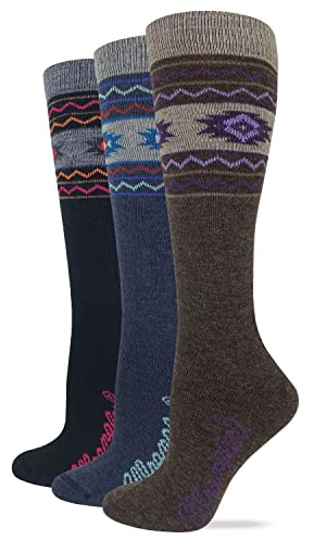 Wrangler Ladies Lightweight Merino Wool Blend Aztec Knee High Boot Socks 3 Pair
