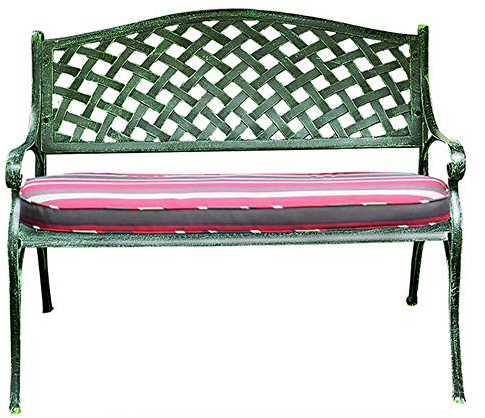 ZMYJTO 40-Zoll-Parkbank Outdoor-Freizeit-Gartenbank, wetterfeste Terrassenbänke aus 100% Aluminiumguss, 2-Sitzer-Retro-Hofbank, dekorative Ruhebänke für Veranden und Rasen – mit Kissen