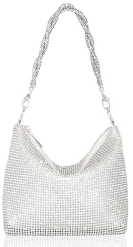 Afashor Modische Abendtasche für Damen, Glitzer, Strass, glänzend, Clutch, Handtasche für Party, Hochzeit, silber, Small