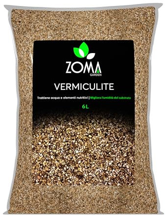 ZOMA Vermiculite per Piante, Minerale Naturale espanso per giardinaggio,Vermiculite espansa Substrato di Aerazione e Contenitore Idrico senza Metalli Pesanti, Migliora la Struttura del Suolo (6L)