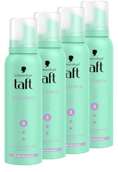 Schwarzkopf Taft Schaumfestiger Volumen (4x 150ml), Haltegrad 3, Haarschaum für alle Haartypen, volumengebendes Mousse, verhindert Föhnschäden, ohne zu verkleben, vegane Formel*