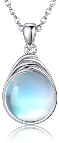 VONALA Pierre de lune/larimar/agate mousse/quartz rose/lapis-lazuli/labradorite - Pendentif rond en argent sterling - Pendentif en forme de goutte d'eau - Bijoux pour femme et fille, Argent sterling