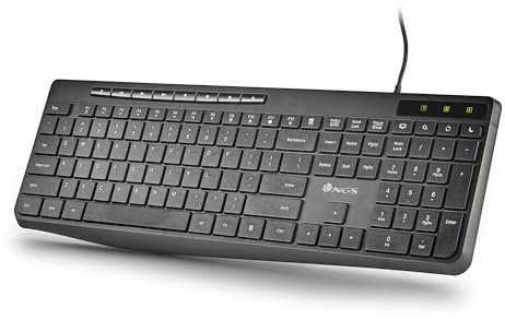 NGS Spectra French - Teclado Idioma Frances AZERTY Cable Ultra Slim y Silencioso Conexión USB-A Teclas Planas y Antidesgaste 8+12 Teclas Multimedia Resistente a Salpicaduras Ajuste de Inclinación