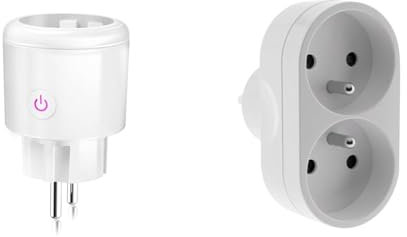 SURFOU Prise Connectée WiFi Programmable, Suivi de Consommation, Compatible avec Alexa, Google Home & Multiprise 2 Prises pour façade - Biplite - 2x16A - Blanc - Zenitech