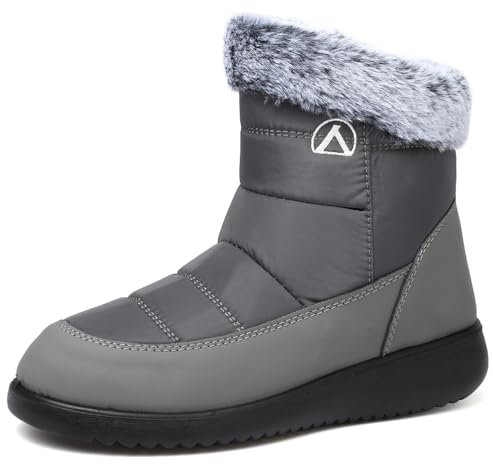 Rokiemen Stivali Donna Uomo Invernali Stivaletti Impermeabili Stivali da Neve Foderata Pelliccia Caldo Antiscivolo All'aperto Casual Camminate Stivaletti Grigio EU 38