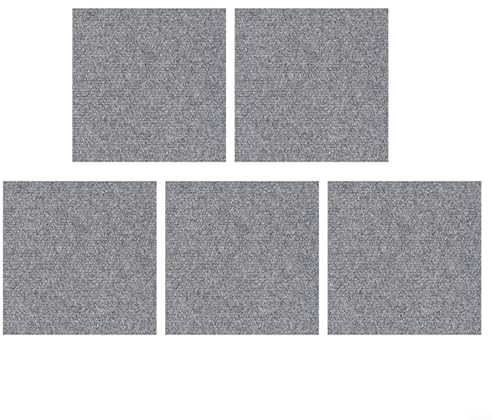 EpheyFIF 5 Pcs Carpet Tiles for Flooring, 30 x 30cm Anti-slip Hard Wearing Carpet Squares, adhesive Carpet Flooring Tile Floor Covering for Bedroom Living Room Office(Light grey)