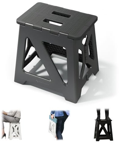 BLACKSPACE Hocker Klappbar, Stabil & Anti-Rutsch Faltbar Tritthocker, Tragbarer Leichtgewichtig, Ideal für Bad, Toilette, Küche - 33cm Hoch (Schwarz)