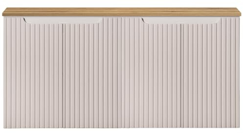 Lomadox Badezimmer Badschrank Waschtischunterschrank 120cm, in Kaschmir und Eiche, gerillte Front