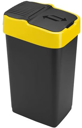 FIXINGS DIRECT] Recycling Bin 60L Plastic Indoor Recycling Bin Swing Bin In (Green, Blue Or Yellow) Anti-Mess with Double Swing Lid and Space-saver with Hinged lid for dustbin for kitchen (Yellow)