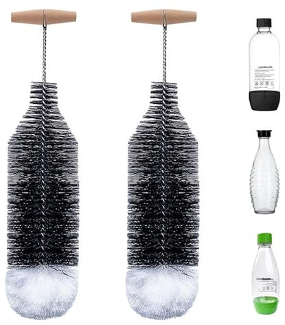 2 Stück Flaschenbürste, 30 cm+ 27 cm Reinigungsbürste Kompatibel für Sodastream Glasflaschen, Flaschenreiniger Bürste, Glasschwamm Bürsten, Bottle Brush, für Sodaflaschen, Duo Kunststoffflaschen