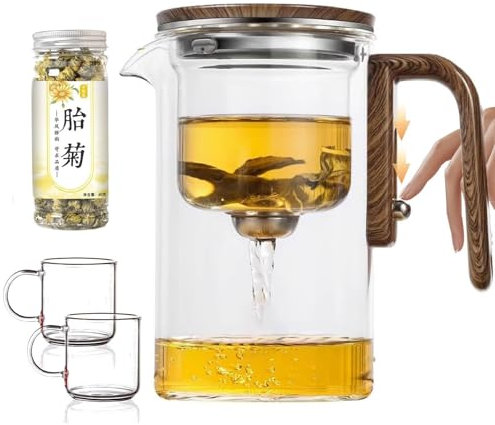 teiera degli assassini 520/720 ml - Elegante teiera in vetro con manico in legno massello - Include 2 tazze e infusore in vetro rimovibile - Ideale for i viaggi e gli amanti del tè(520ml)