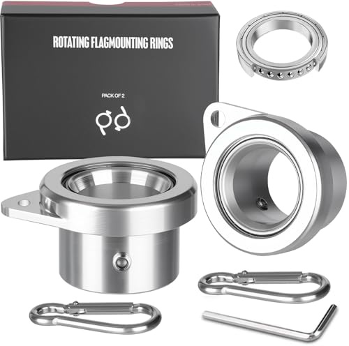 Bearing Steel Ball Flag Pole Rings, Tangle Free Aluminum Alloy Flag Pole Spinners, 360° Rotating Flagpole Rings with Carabiners, Fit Flagpole with 1.25 inch Diameter, Flagpole Parts, 1.25 inch Silver