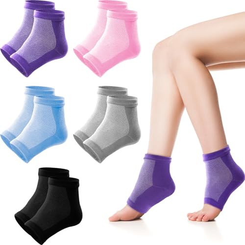 5 Paar Gel Fersensocken, Zehenlose Feuchtigkeitsspendende Socken mit Gelfutter, Weich Belüftet Fersenschoner für trockene rissige Hornhaut Füße Pflege Fersenschmerzen