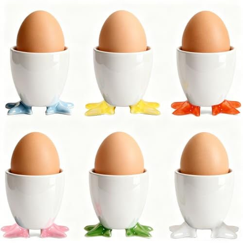 FengYour Eierbecher Keramik,6PCS Eierbecher Porzellan,Lustig Eierbecher Bunt Eierständer Eierhalter für Gekochten Eiern Frühstück Brunch Abendessen Spülmaschinenfest